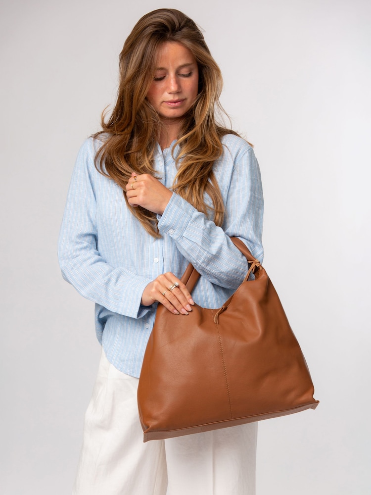 Cultured London Brown 'Aspen' Leather Tote Bag - Image 1 of 7 Cultured London Brown 'Aspen' Leather Tote Bag - Image 1 of 7