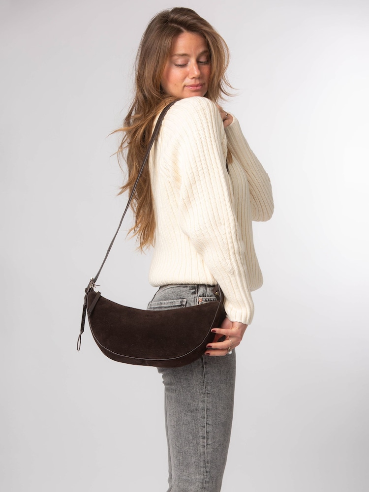 Cultured London Brown 'Carine' Suede Cross-Body Bag - Image 1 of 7 Cultured London Brown 'Carine' Suede Cross-Body Bag - Image 1 of 7