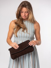 Cultured London Brown 'Perla' Suede Black Clutch Bag - Image 1 of 6