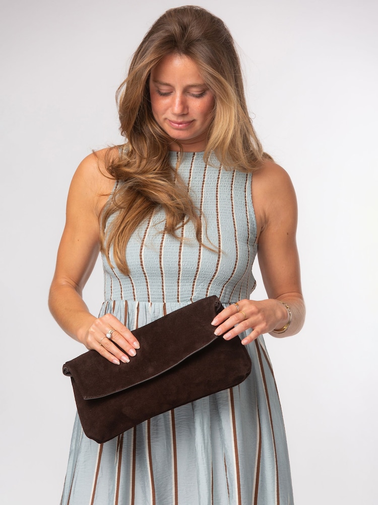 Cultured London Brown 'Perla' Suede Black Clutch Bag - Image 1 of 6 Cultured London Brown 'Perla' Suede Black Clutch Bag - Image 1 of 6