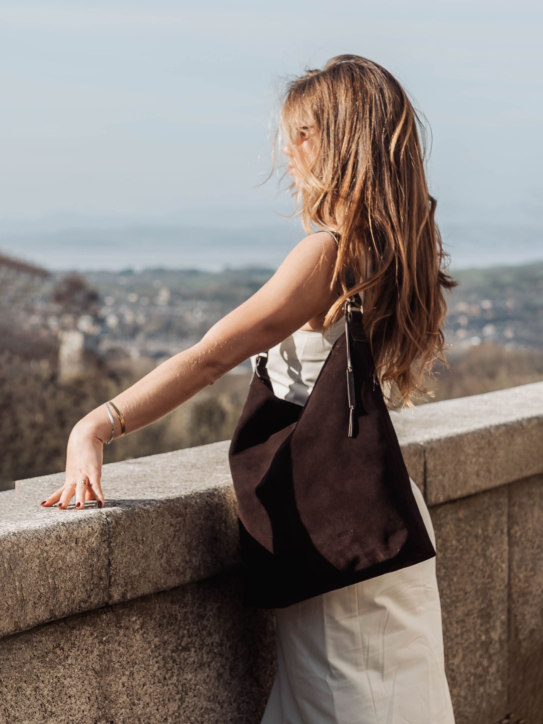 Cultured London Women's Chocolate Brown Harmony Suede Leather Tote Bag