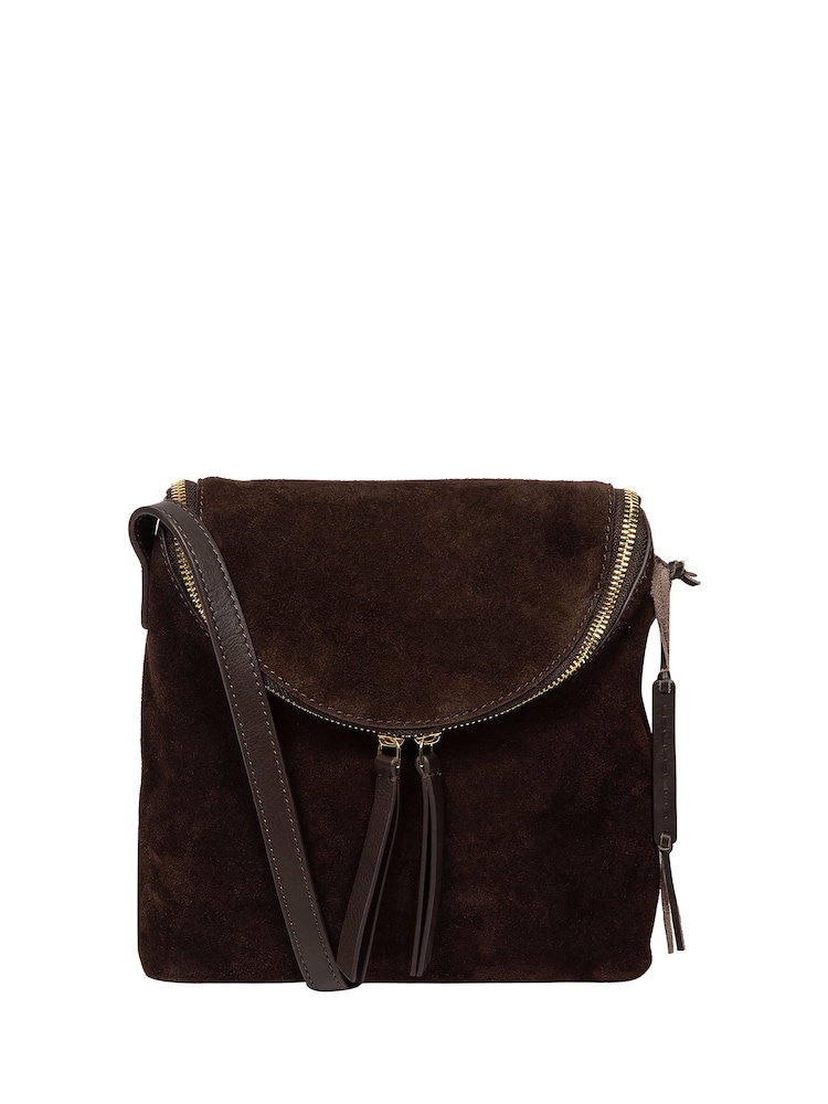 Cultured London Brown 'Luisana' Suede Cross Body Bag - Image 1 of 4 Cultured London Brown 'Luisana' Suede Cross Body Bag - Image 1 of 4