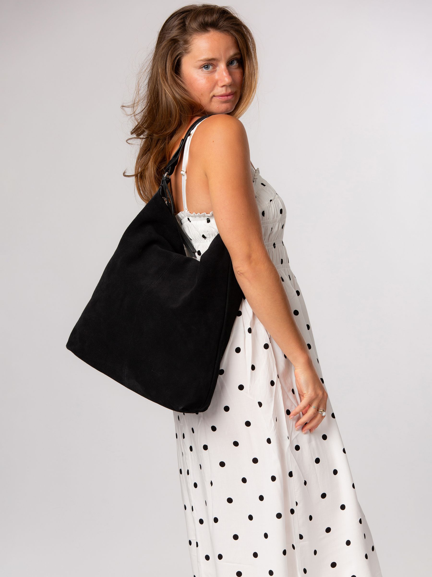 Cultured London Women's Black Harmony Suede Leather Tote Bag