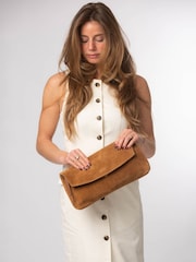Cultured London Brown 'Perla' Suede Black Clutch Bag - Image 1 of 5