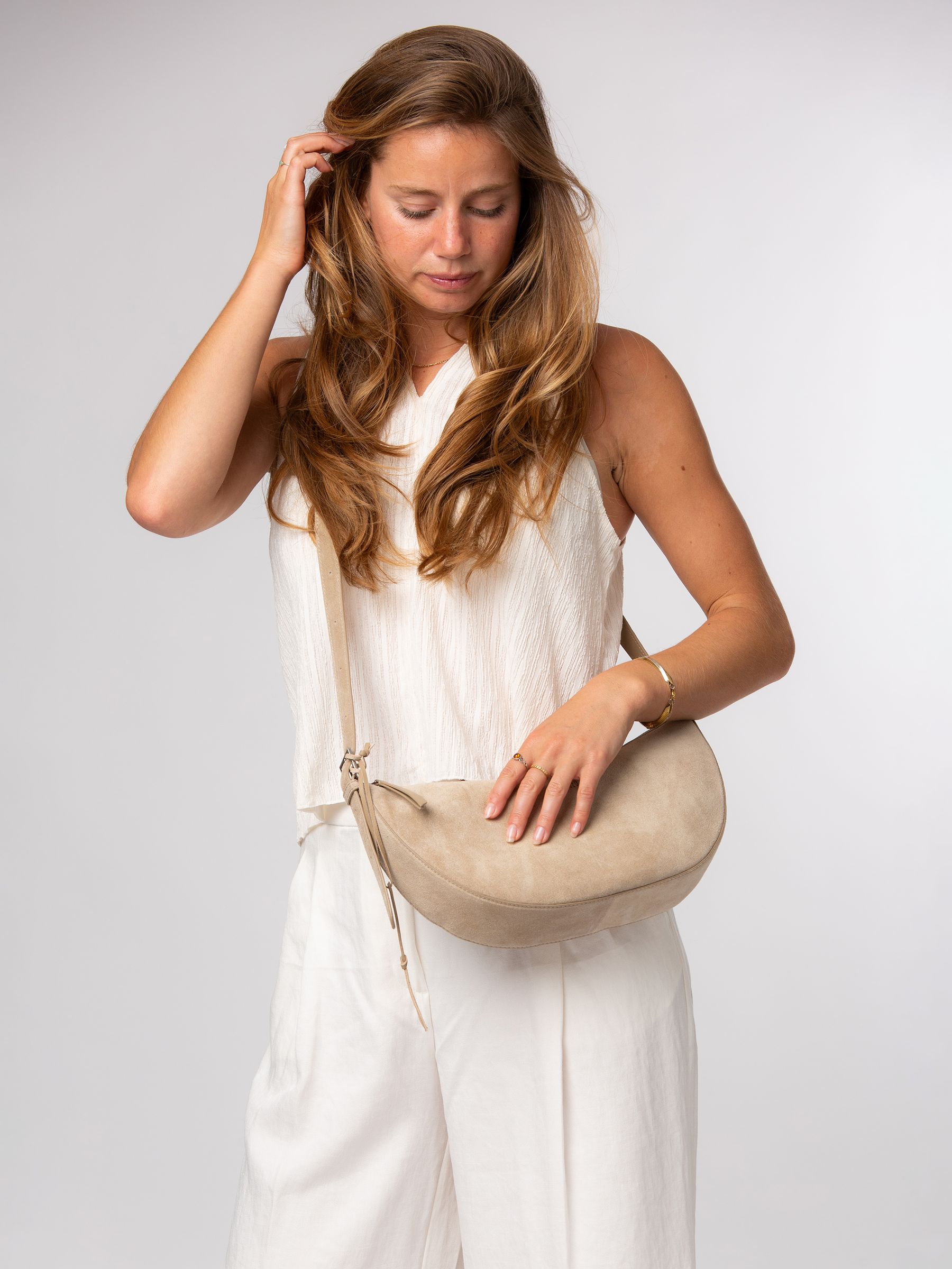Cultured London Women's Natural 'Carine' Suede Cross Body Bag