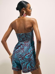 River Island Blue Del Maar Bandeau Printed Wrap Playsuit - Image 2 of 4