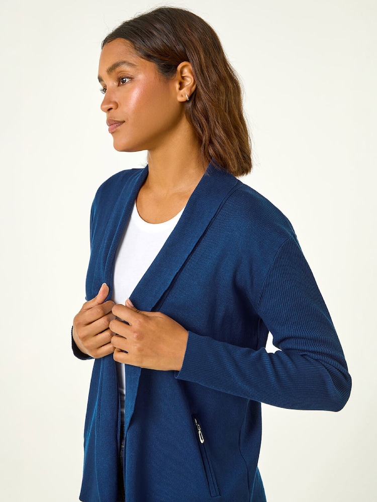 Roman Blue Zip Detail Collared Cardigan - Image 1 of 4 Roman Blue Zip Detail Collared Cardigan - Image 1 of 4
