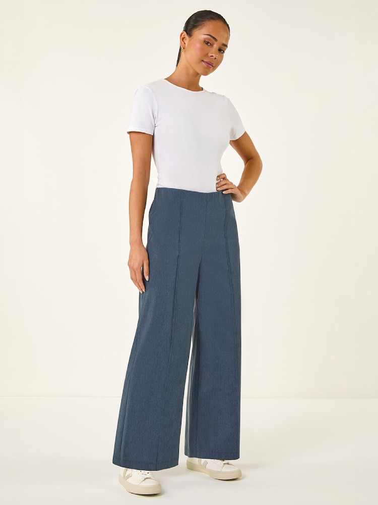 Roman Blue Petite Pintuck Wide Leg Stretch Trousers - Image 2 of 4 Roman Blue Petite Pintuck Wide Leg Stretch Trousers - Image 2 of 4