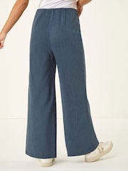Roman Blue Petite Pintuck Wide Leg Stretch Trousers - Image 3 of 4