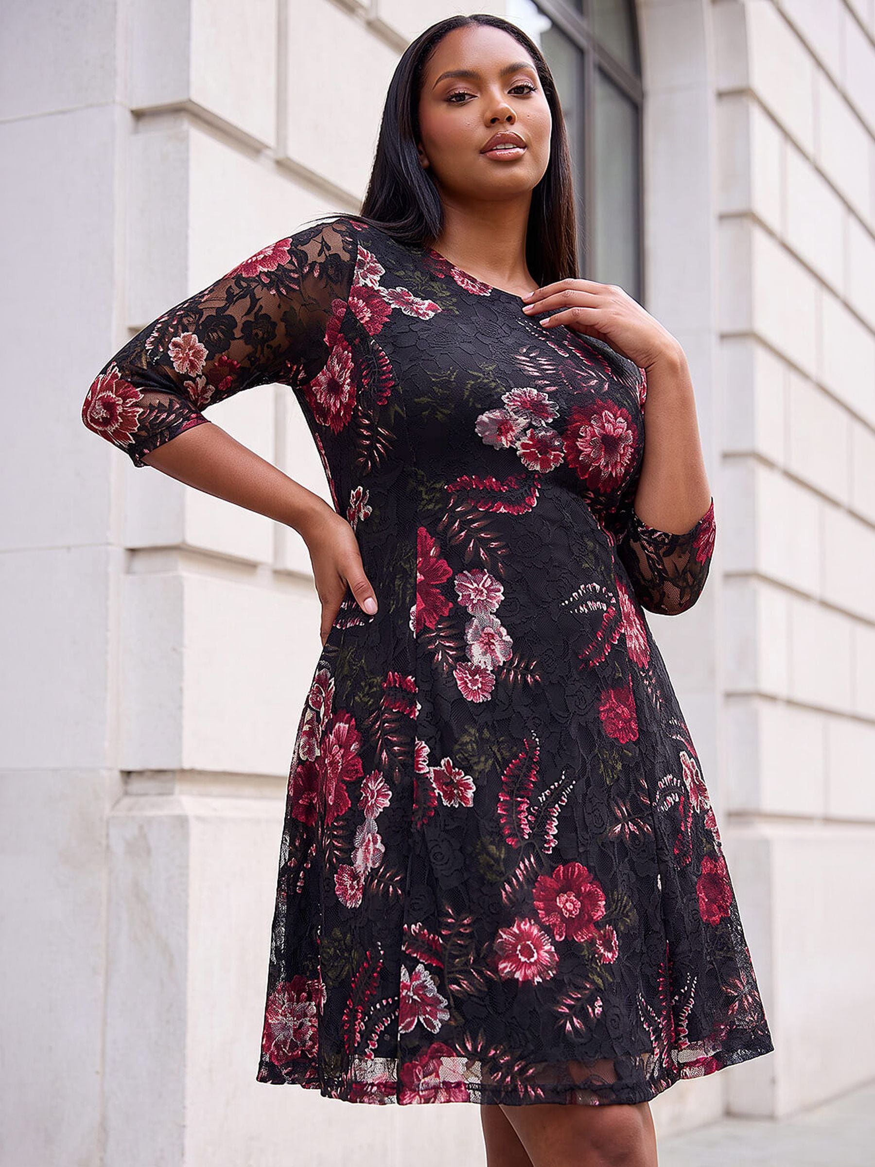 Roman Women's Multicolor Curve Floral Print Lace Dress | : Size 22-24 - Image 4