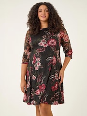 Roman Red Curve Floral Print Lace Dress - Image 1 of 4