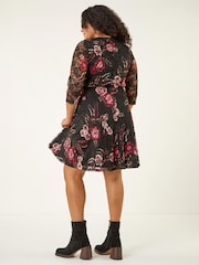 Roman Red Curve Floral Print Lace Dress - Image 3 of 4
