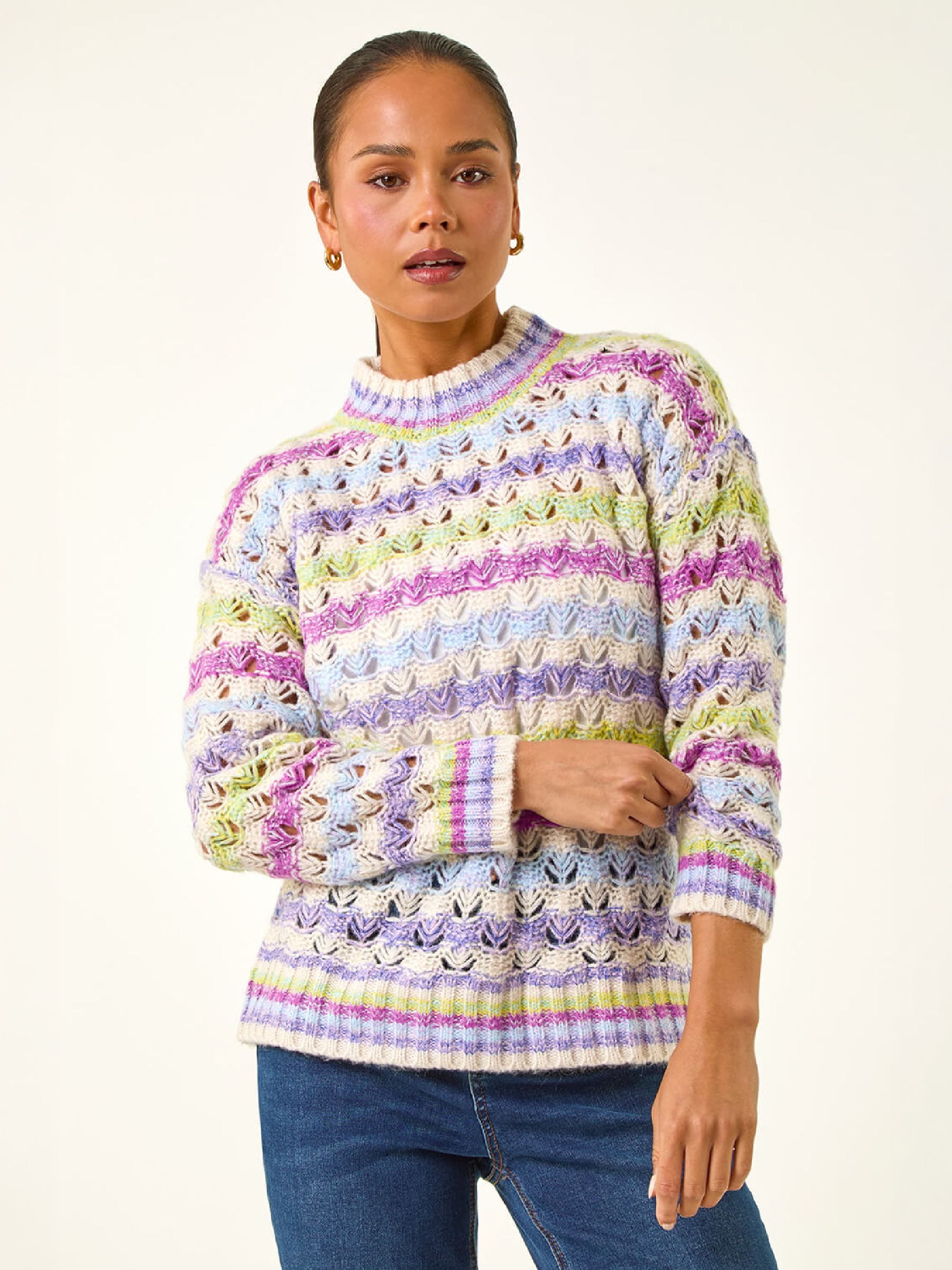 Roman Women's Purple Petite Stripe Knit Jumper - Image 1