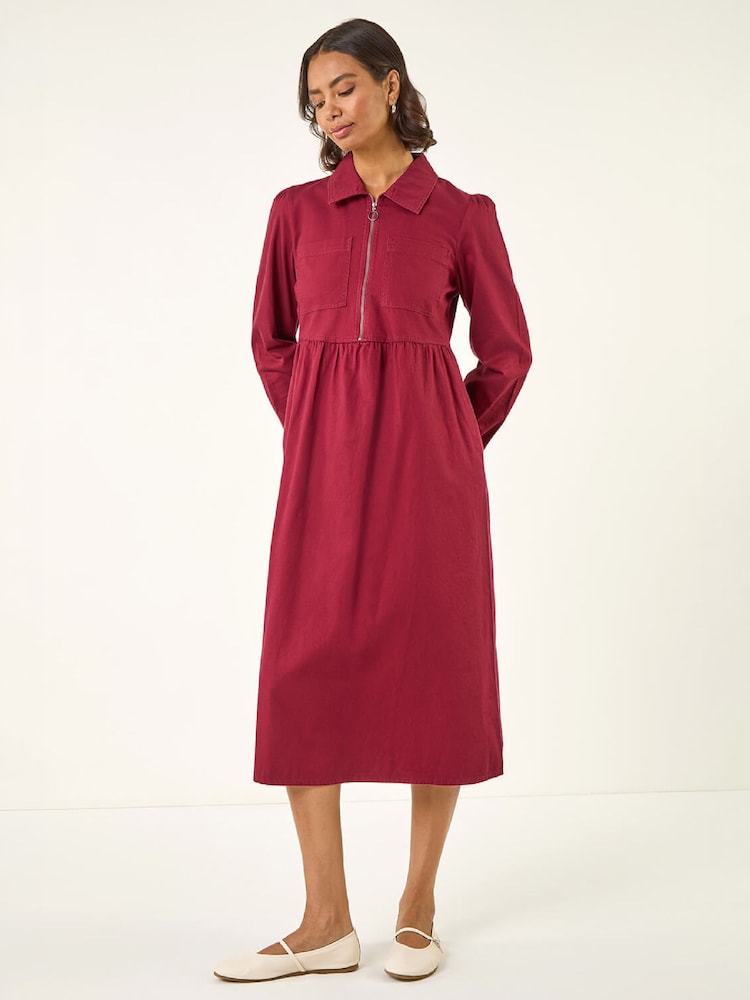 Roman Red Zip Front Collared Midi Dress - Image 2 of 4