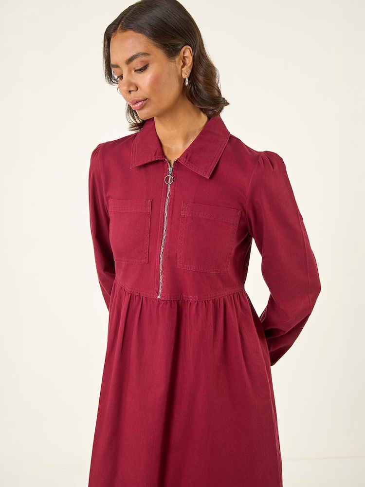 Roman Red Zip Front Collared Midi Dress - Image 4 of 4