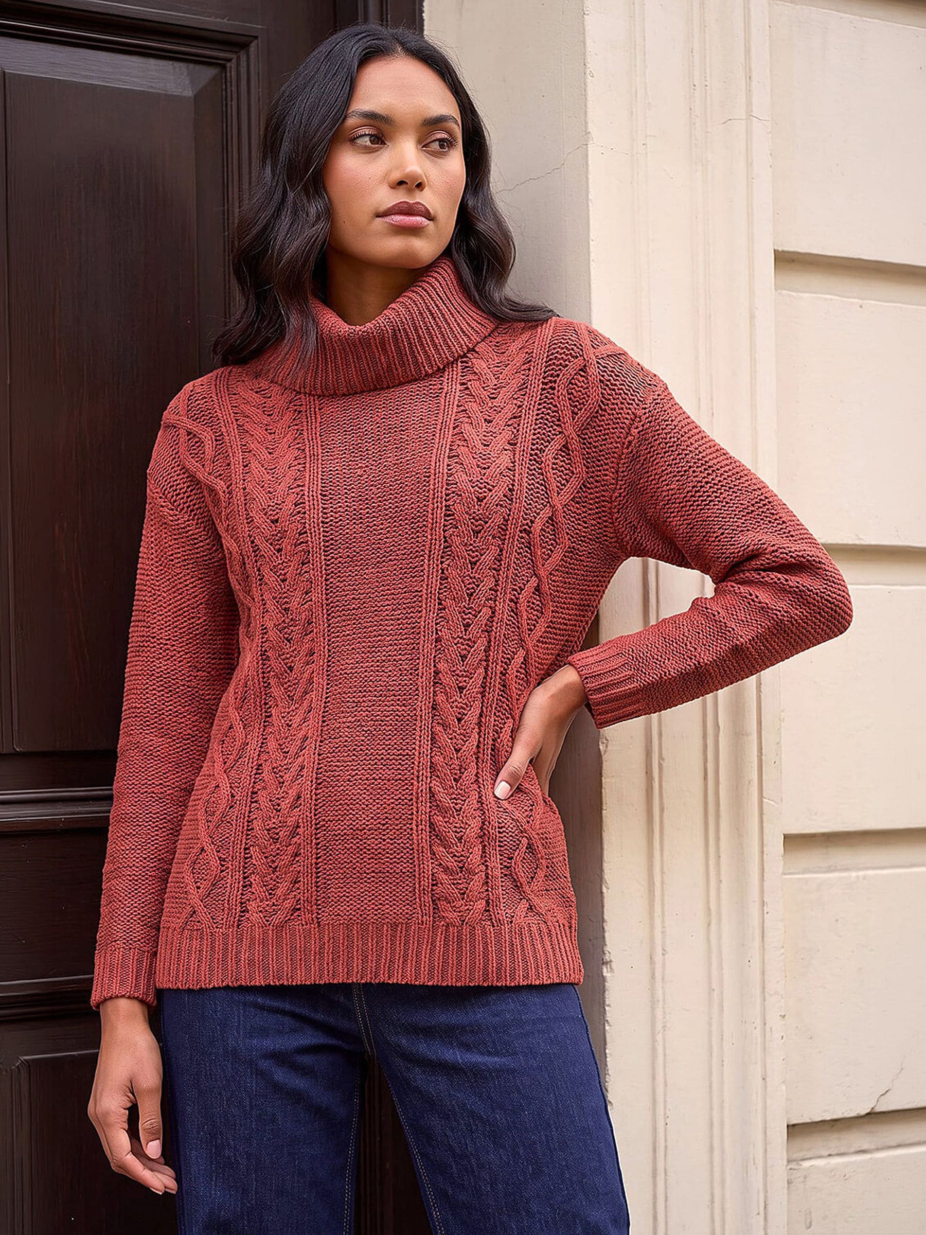 Roman Women's Orange Chenille Roll Neck Knit Jumper In | Size: 20 - Image 3