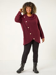 Roman Red Curve Cowl Neck Button Wrap Top - Image 2 of 4