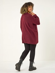 Roman Red Curve Cowl Neck Button Wrap Top - Image 3 of 4