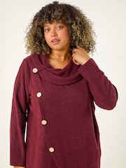 Roman Red Curve Cowl Neck Button Wrap Top - Image 4 of 4