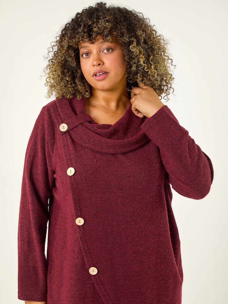 Roman Red Curve Cowl Neck Button Wrap Top - Image 4 of 4 Roman Red Curve Cowl Neck Button Wrap Top - Image 4 of 4