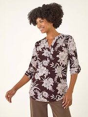Roman Red Floral Puff Print Stretch Shirt - Image 1 of 4