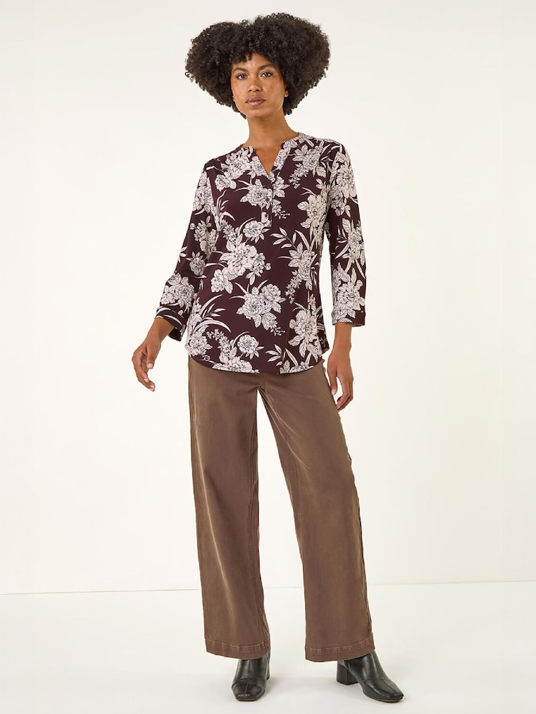 Roman Red Floral Puff Print Stretch Shirt - Image 2 of 4 Roman Red Floral Puff Print Stretch Shirt - Image 2 of 4