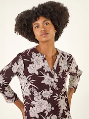 Roman Red Floral Puff Print Stretch Shirt - Image 4 of 4
