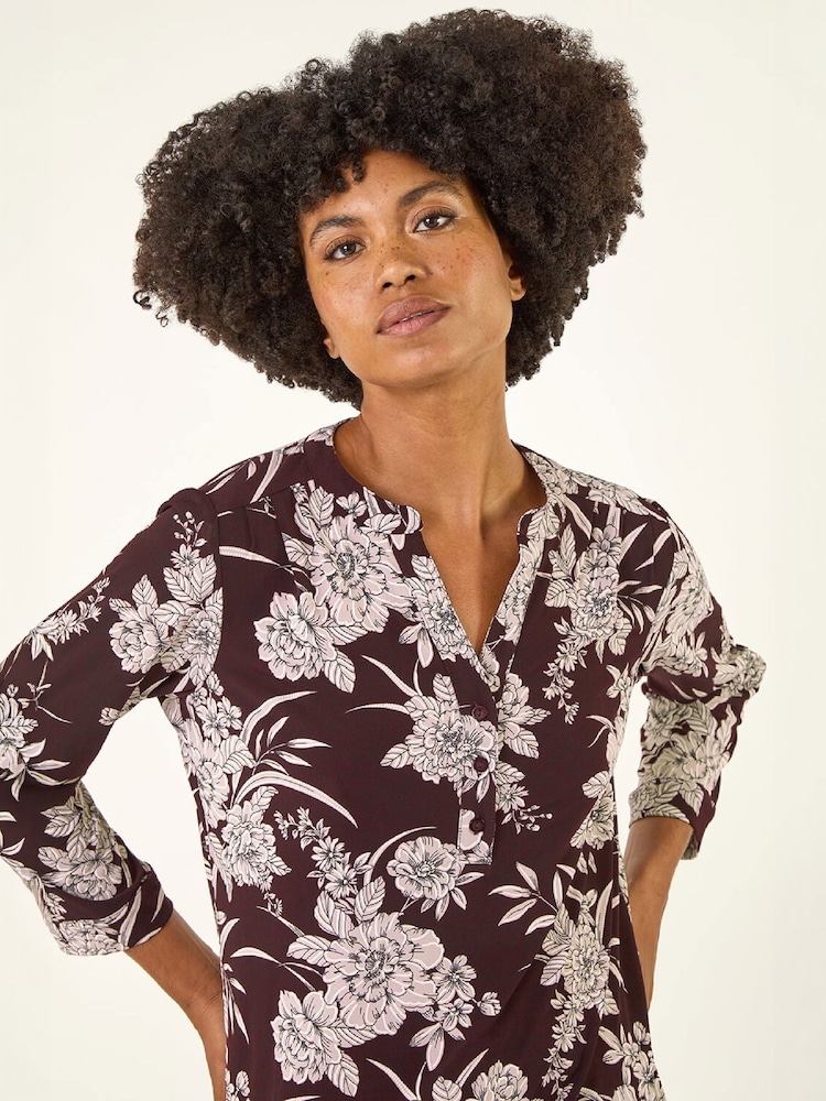 Roman Red Floral Puff Print Stretch Shirt - Image 4 of 4 Roman Red Floral Puff Print Stretch Shirt - Image 4 of 4