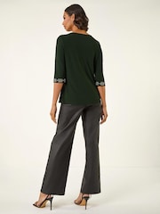 Roman Green Embellished Stretch Tunic Top - Image 4 of 4