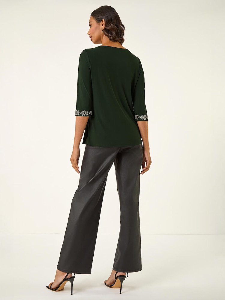 Roman Green Embellished Stretch Tunic Top - Image 4 of 4 Roman Green Embellished Stretch Tunic Top - Image 4 of 4