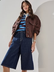 Indigo Rinse Blue Knee Length Denim Jort Shorts - Image 1 of 8