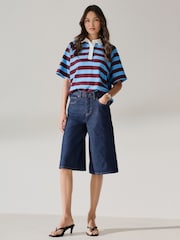 Indigo Rinse Blue Knee Length Denim Jort Shorts - Image 2 of 8