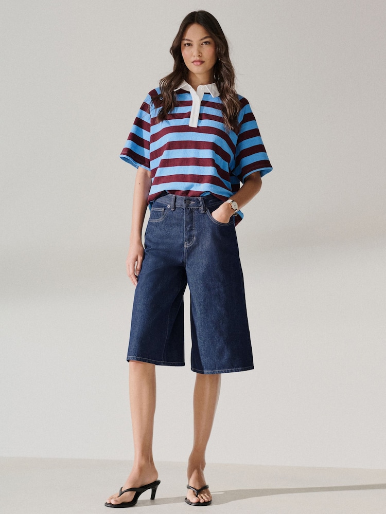 Indigo Rinse Blue Knee Length Denim Jort Shorts - Image 2 of 8 Indigo Rinse Blue Knee Length Denim Jort Shorts - Image 2 of 8