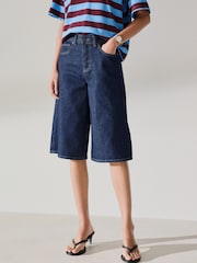 Indigo Rinse Blue Knee Length Denim Jort Shorts - Image 3 of 8