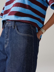 Indigo Rinse Blue Knee Length Denim Jort Shorts - Image 5 of 8