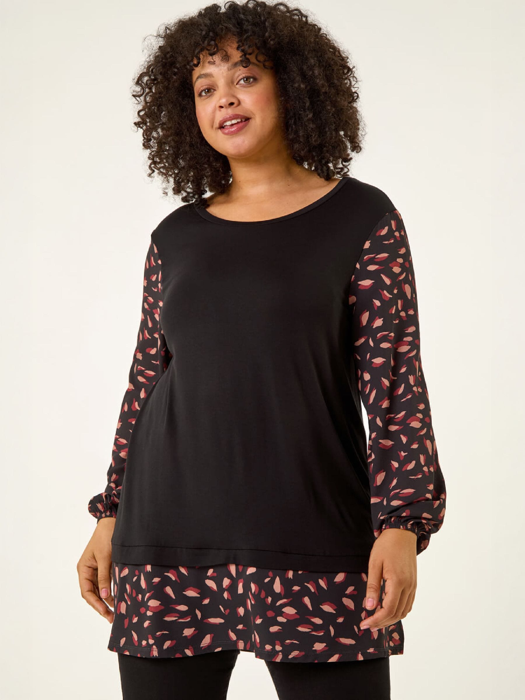 Roman Women's Black Curve Contrast Stretch Top - Image 1