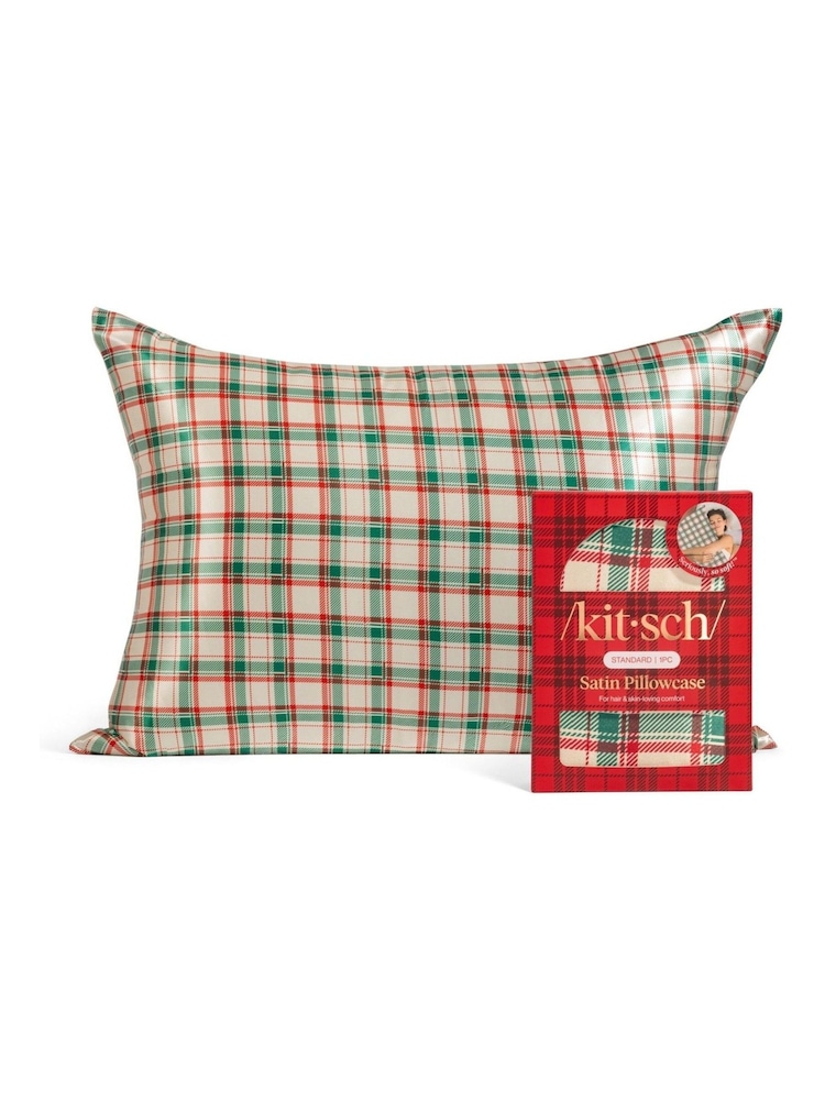 Kitsch Festive Plaid Satin Pillowcase - Image 1 of 3 Kitsch Festive Plaid Satin Pillowcase - Image 1 of 3
