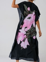 Religion Pink Elina Maxi Kaftan Beach Cover-Up in Large Bold Pink Floral Print with Tie Waist - Image 5 of 7
