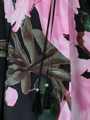 Religion Pink Elina Maxi Kaftan Beach Cover-Up in Large Bold Pink Floral Print with Tie Waist - Image 7 of 7