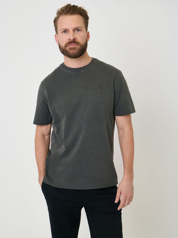 Threadbare Grey Garment Dye Cotton Jersey Crew Neck T-Shirt - Image 1 of 4 Threadbare Grey Garment Dye Cotton Jersey Crew Neck T-Shirt - Image 1 of 4