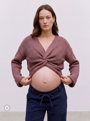 Mamalicious Brown Maternity and Nursing Twist Detail Cropped Knitted Jumper - Image 1 of 5