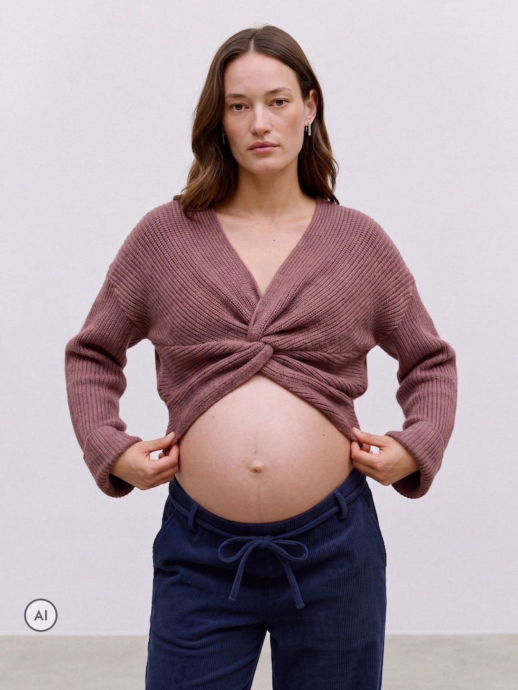 Mamalicious Brown Maternity and Nursing Twist Detail Cropped Knitted Jumper - Image 1 of 5 Mamalicious Brown Maternity and Nursing Twist Detail Cropped Knitted Jumper - Image 1 of 5