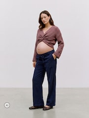 Mamalicious Brown Maternity and Nursing Twist Detail Cropped Knitted Jumper - Image 2 of 5