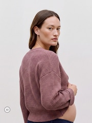 Mamalicious Brown Maternity and Nursing Twist Detail Cropped Knitted Jumper - Image 3 of 5