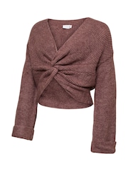 Mamalicious Brown Maternity and Nursing Twist Detail Cropped Knitted Jumper - Image 5 of 5