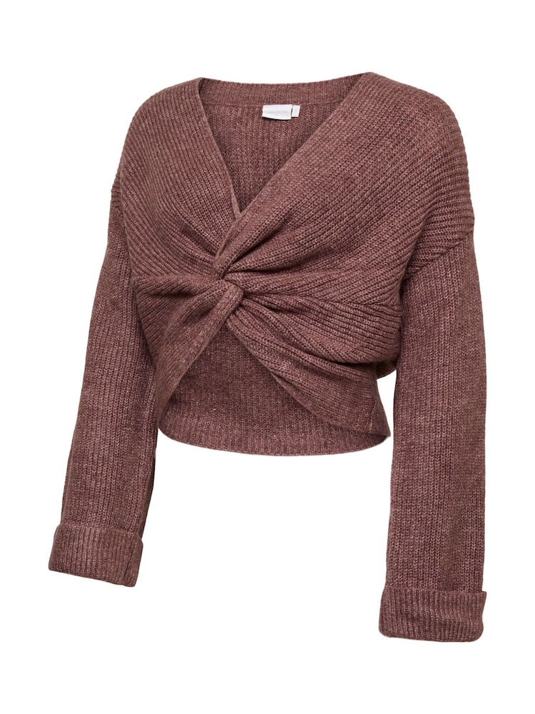 Mamalicious Brown Maternity and Nursing Twist Detail Cropped Knitted Jumper - Image 5 of 5 Mamalicious Brown Maternity and Nursing Twist Detail Cropped Knitted Jumper - Image 5 of 5