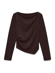 Vero Moda Brown Long Sleeve Cinched Waist Boat Neck Top - Image 4 of 5