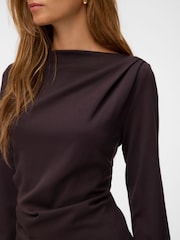 Vero Moda Brown Long Sleeve Cinched Waist Boat Neck Top - Image 5 of 5