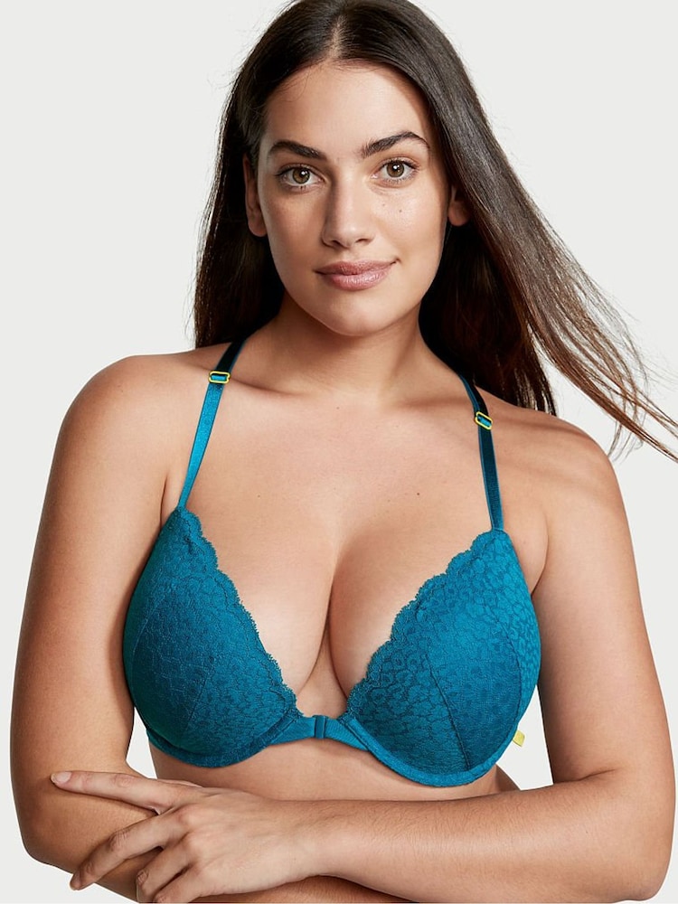 Victoria's Secret Sapphire Blue Lace Front Fastening Push Up T-Shirt Bra - Image 1 of 3 Victoria's Secret Sapphire Blue Lace Front Fastening Push Up T-Shirt Bra - Image 1 of 3