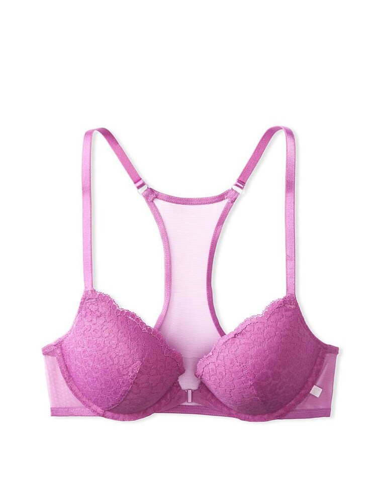 Victoria's Secret Rosita Pink Purple Lace Front Fastening Push Up T-Shirt Bra - Image 4 of 4